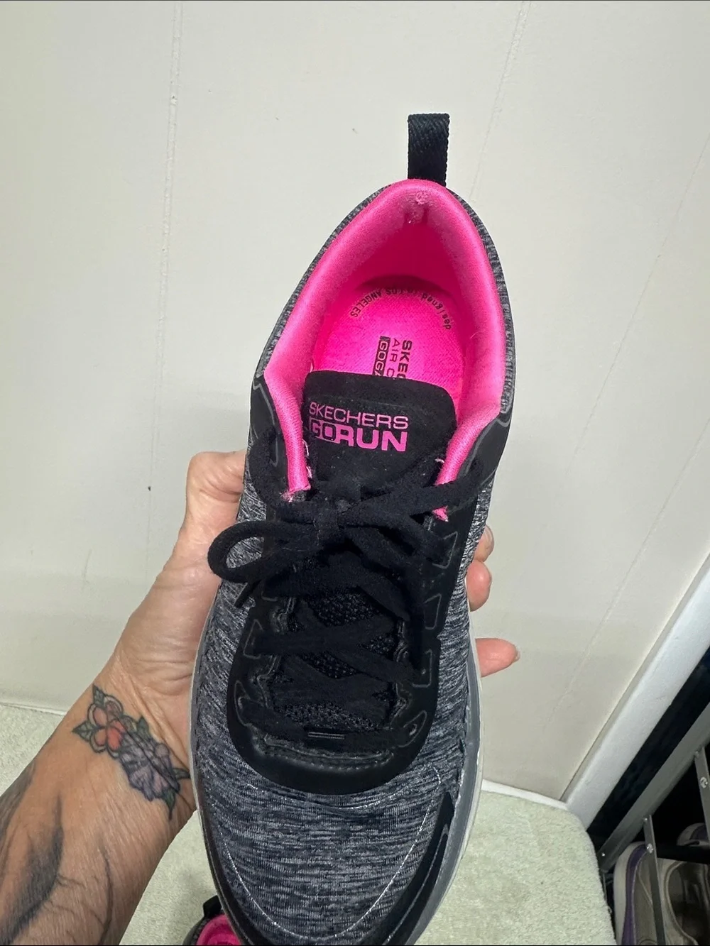 Skechers GO RUN Women's Black Athletic Sneakers with Hot Pink Interior